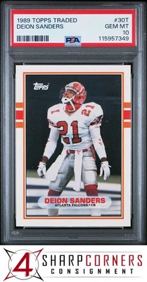 1989 TOPPS TRADED #30T DEION SANDERS RC FALCONS HOF PSA 10 - Image 1 of 3
