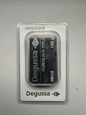 Silberbarren 100 Gramm von Degussa, Feinsilbergehalt 999 - Bild 1 von 3