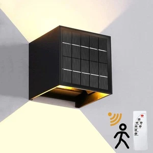 Solar Powered Motion Sensor Square Outdoor Wall Lights,Black Modern Up and Do... - Picture 1 of 7