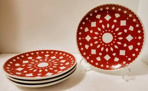 Crate & Barrel Christmas Red + White Yule Appetizer Plates 6.5"  Set of 4 New - Picture 1 of 3
