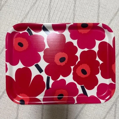 Marimekko Mini-Unikko Plywood Tray Red 27x20cm Made in Sweden Tableware - Image 1 of 2