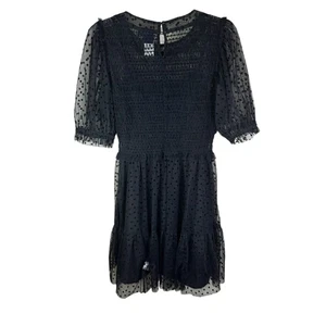 Mini Vestido Negro Manga Abullonada Gap, Talla Pequeña Alta Noche, Malla Transparente NUEVO - Imagen 1 de 4