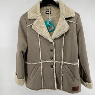 Jaqueta HOOEY Sherpa Forrada Feminina XL Taupe Camurça Falsa Western Rodeio Ranchwear NOVA - Imagem 1 de 4
