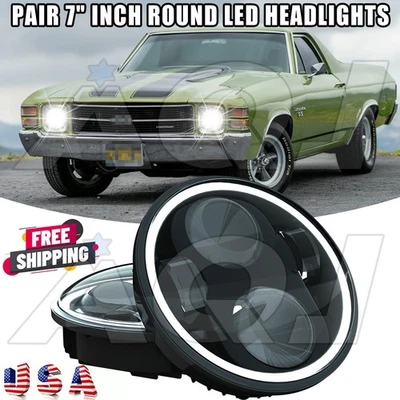 For Chevrolet El Camino 1971-1975 7inch Round LED Headlights Halo DRL Hi/Lo Beam Foto 1 de 4