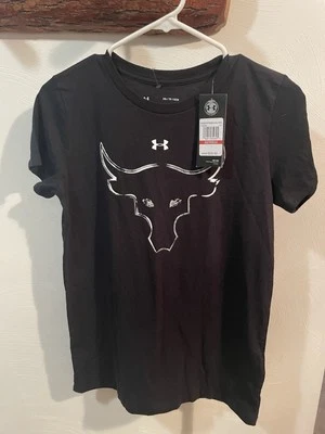 Under Armour T Shirt Womens XS Black The Rock Classic Cap Short Sleeve small NWT - Imagem 1 de 4