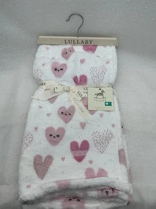 NEW Lullaby Baby Pink Hearts Blanket White Luxury Velvet Security Lovey Girls - Picture 1 of 13