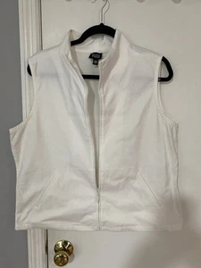 Eileen Fisher Vest L White Textured Cotton Blend Zip Up - Picture 1 of 3