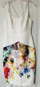 Black Halo Multi-Color Floral Print Strappy Cocktail Sheath Dress Sz 4 - Picture 1 of 8
