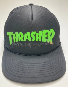 Vintage THRASHER MAGAZINE Black Hat 1990s Cameo Trucker Mesh Skate Mag From Hell - Bild 1 von 10