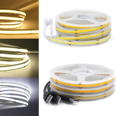 USB Striscia Led Cob Strip Adesiva Luce Fredda Tagliabile Flessibile 320LEDs/m - Immagine 1 di 4