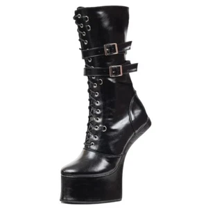 NEW SEXY 7.1" HEELLESS HOOF PONY DOUBLE BELT LACE ZIP UP SM COSPLAY CALF BOOTS - Foto 1 di 5