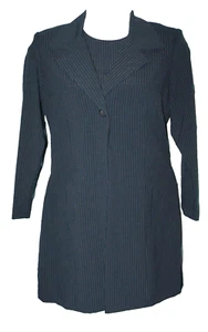 Lisa Jo Blue Pinstripe Polyester Dress Suit Size 13/14 VTG 90s - Picture 1 of 8