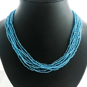 "Collar largo de 8 hebras de cuentas de semillas azul agua transparente, 22" - Imagen 1 de 3