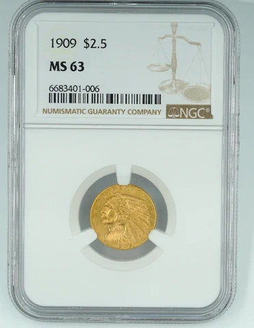 1909 NGC MS63 $2.5 Gold Indian Quarter Eagle Cover