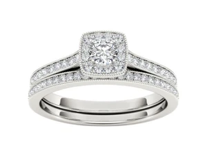 10k White Gold 1/2 Ct Diamond Halo Engagement Ring for Women Size 7 Bridal Set - Picture 1 of 4