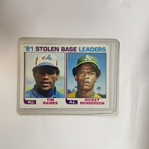 1982 Topps 81 Stolen Base Leaders Rickey Henderson & Tim Raines Card 164