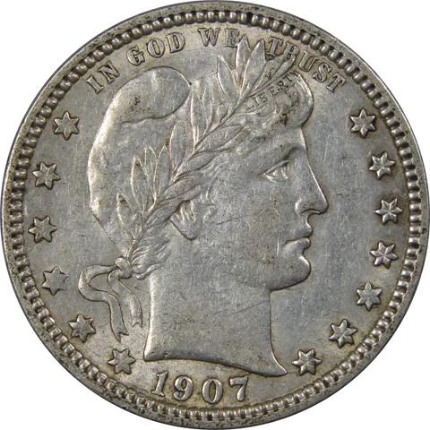 1907 D Barber Quarter AU About Uncirculated 90% Silver 25c SKU:I819 Cover