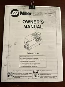 Miller Bobcat 225D Welding Generator OWNERS MANUAL - Picture 1 of 5