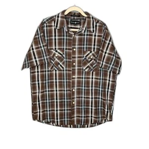 Beverly Hills Polo Club Men's Brown Plaid Short Sleeve Button-Up Shirt (XXL) - Picture 1 of 6