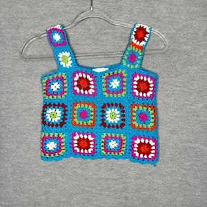 Tank Top Kids Girls Crochet Granny Square Size 10 Crop Rare Editions Shirt - Picture 1 of 5