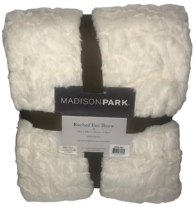 Madison Park IVORY WHITE Ultra Soft Ruched Faux Fur Throw Blanket 50 x 60 in - Picture 1 of 8