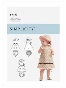 SIMPLICITY 9152 BABIES' DRESS PANTIES & HAT Sewing Pattern Ages XS-XL - Picture 1 of 6
