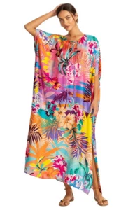 Johnny Was Womens Zeru Tie Neck Maxi Kaftan - CSW6425-A - Picture 1 of 5