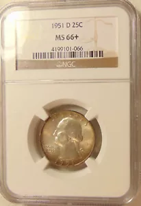 1951-D Washington Quarter - NGC MS66+ - Beautiful GEM BU Coin - FREE SHIPPING - Picture 1 of 4