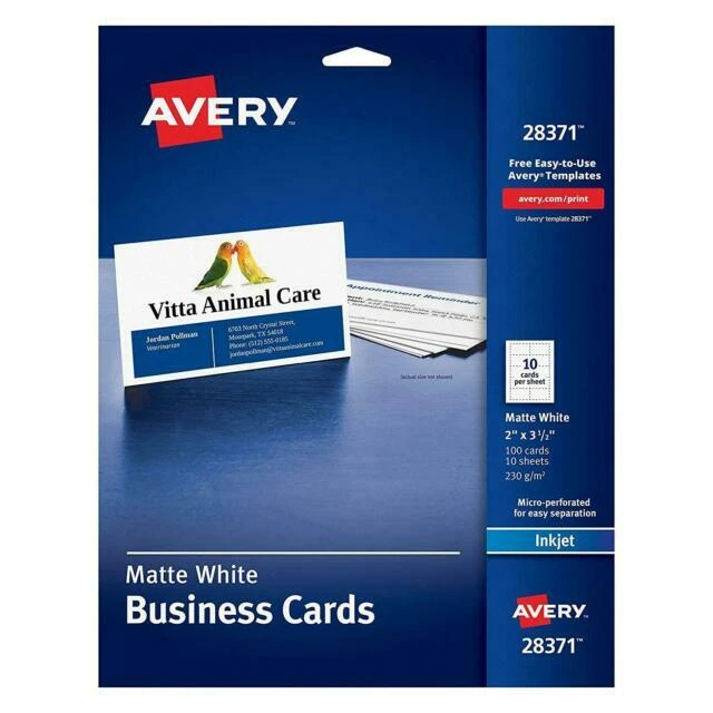 Avery 28371 White Ink Jet Printer Business Cards 100 Count