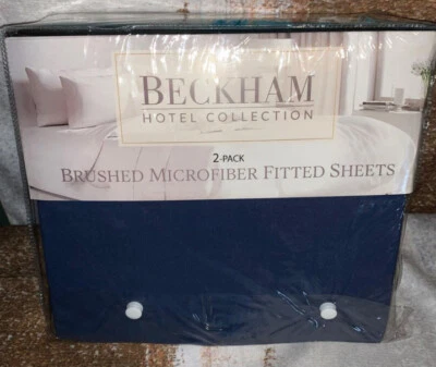 Paquete de 2 sábanas ajustables de microfibra cepillada Beckham Hotel Collection azul marino talla completa Foto 1 de 4