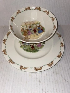 Vintage Lot of 2 ~ BUNNYKINS~ Royal Doulton Bowl/Plate Cute Set! - Picture 1 of 6