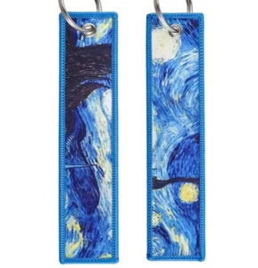 π₯ Van Gogh Starry Night Embroidered Double Sided BackPack Key Tag 5β Keychain - Picture 1 of 5