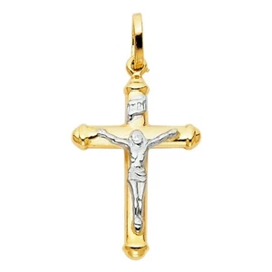 14K Two Tone Gold Jesus Crucifix Cross Religious Pendant For Necklace or Chain - Picture 1 of 4