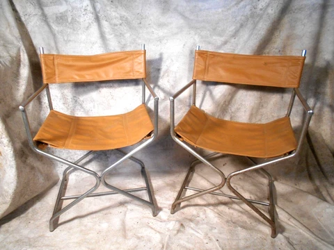 VINTAGE PAIR MID CENTURY X-BASE CHROME ARMCHAIRS Cover