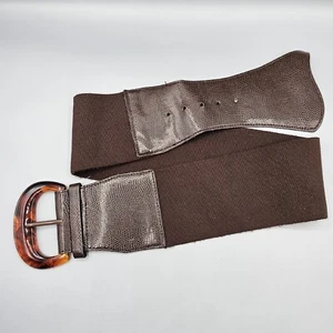 A New Approach Womens Waist Belt Sz M Stretch Brown Faux Tortioseshell Buckle - Picture 1 of 10