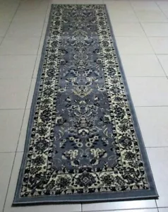 NEW GREY TRADITIONAL PERSIAN DESIGN FLOOR HALL HALLWAY RUNNER RUG 80X300CM - Picture 1 of 7
