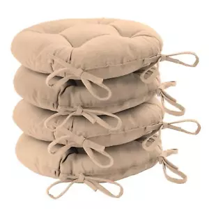 4x Round Garden Chair Seat Cushions Cotton Polyester Outdoor Dining Natural - Picture 1 of 7