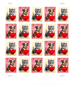 Full sheet of 20, NDC, PO Fresh, Love Stamp featuring Puppies and Kitties - Picture 1 of 1