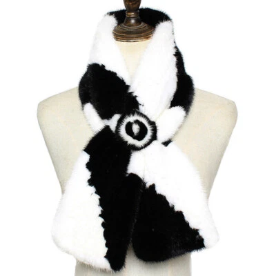 Bufanda de piel de visón real para mujer invierno cálido rosa pañuelo hecho a mano muticolor Foto 1 de 4