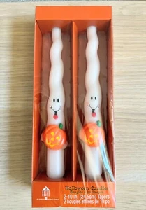 NEW Guild House Halloween Candles Spooky White Ghosts Pumpkin 10” Set of 2 - Picture 1 of 4