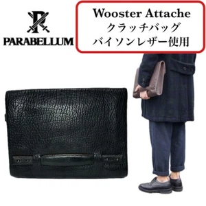 Borsa pochette PARABELLUM Wooster Attache in pelle nera USATA buone condizioni dal Giappone - Foto 1 di 11