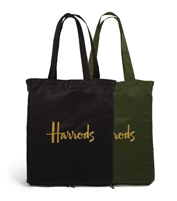 Juego de 2 bolsas de comprador empaquetables Harrods London Foldaway con logotipo clásico