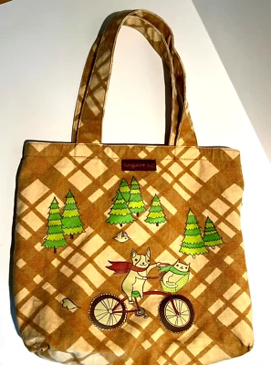 BUNGALOW 360 Amarillo Bolsa a Cuadros PERRO GATO BICICLETA Bosque REVERSIBLE LONA TOTE Foto 1 de 4