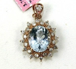 Natural Oval Aquamarine & Diamond Halo Lady's Pendant 14K Rose Gold 4.33Ct - Picture 1 of 5