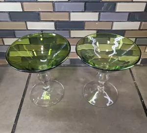Hand Blown Glass Green Martini/Margarita Glasses Set Of 2 - Picture 1 of 8