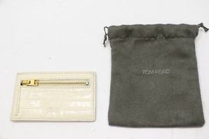 Portafoglio uomo Tom Ford in pelle con zip stampa coccodrillo - crema/oro - Foto 1 di 10