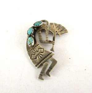 Ciondolo Vintage Southwestern Kokopelli Turchese Stampato Argento Sterling - Foto 1 di 8