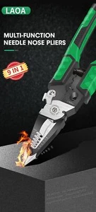 LAOA Electrician Pliers Needle Nose Pliers 9 in 1 for Clamping Screwing Wire - Picture 1 of 13