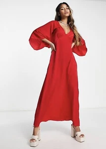 Topshop Women Satin Cape Midi Dress Red Size 10 - Picture 1 of 4