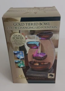 Newport Coast Collections Gold Tiered Bowl Color Changing LED Water Fountain - Picture 1 of 8
